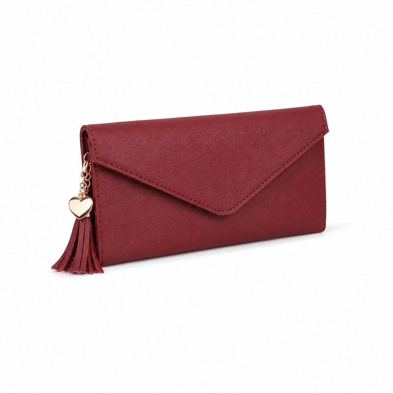 Burgundy Envelope Clutch Wallet Tassel Charm-3