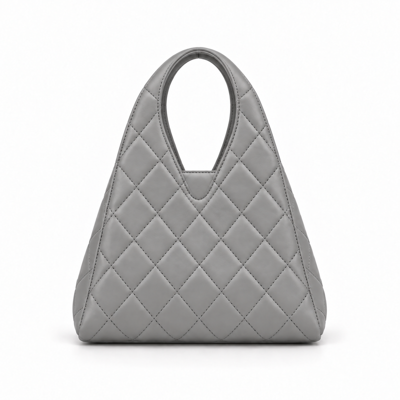 Grey Quilted Diamond-Stitch Handbag-2