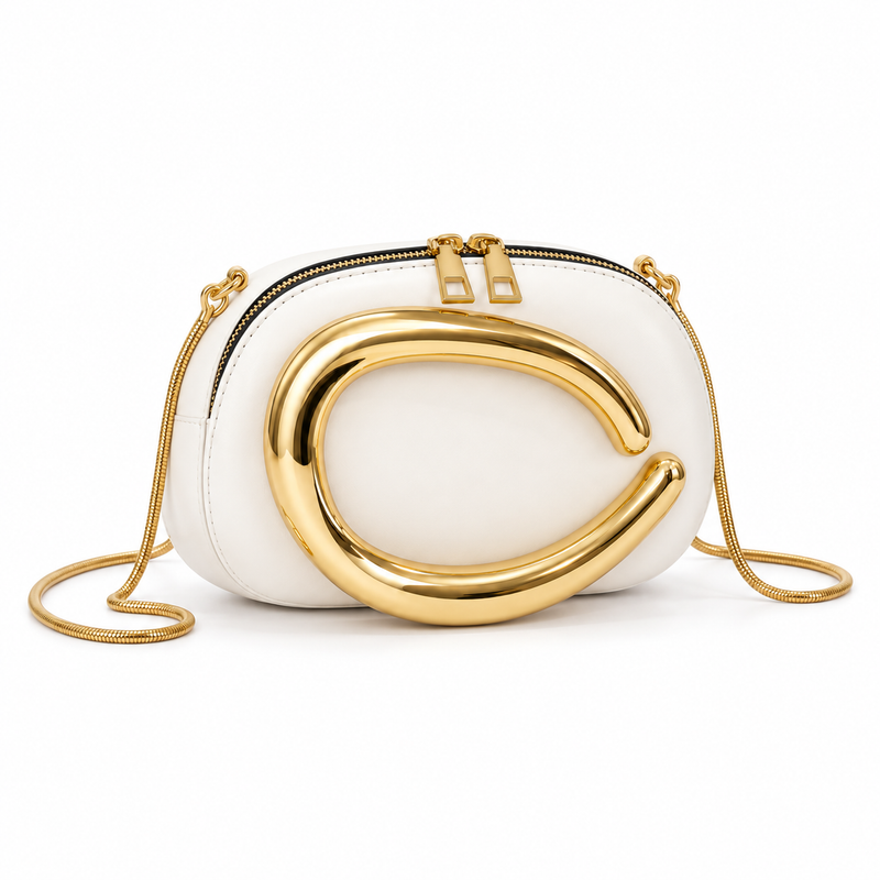 Ivory Gold Sculptural Chain Evening Bag-1