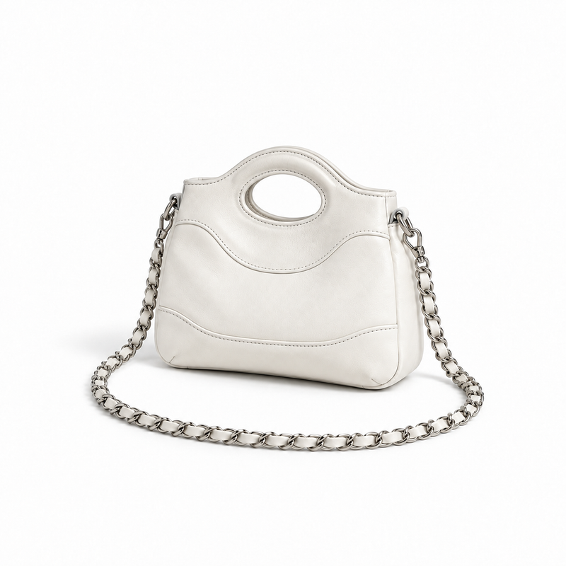 White Chain Handle Structured Handbag-3