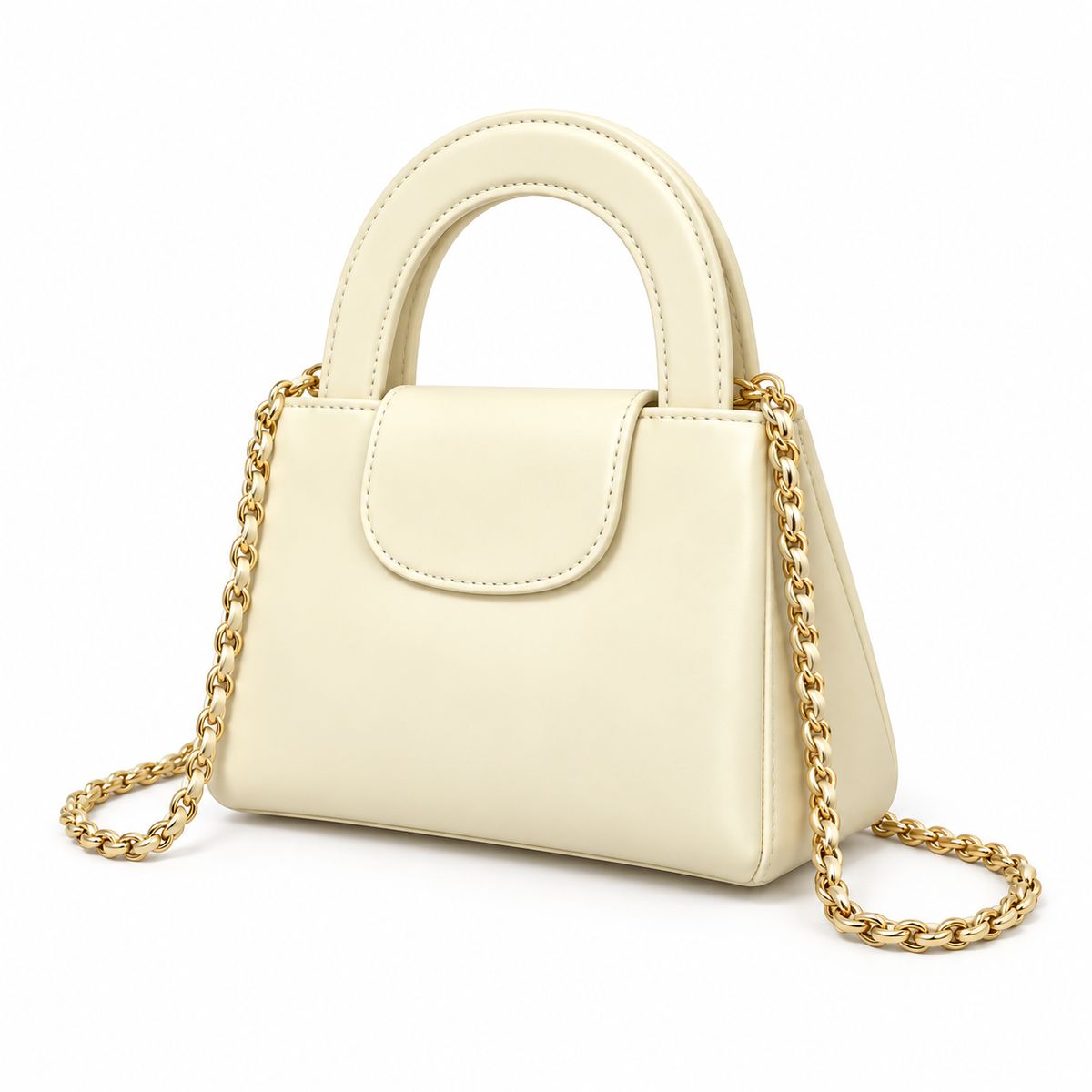 Elegant Ivory Vegan Leather Chain Handbag-4