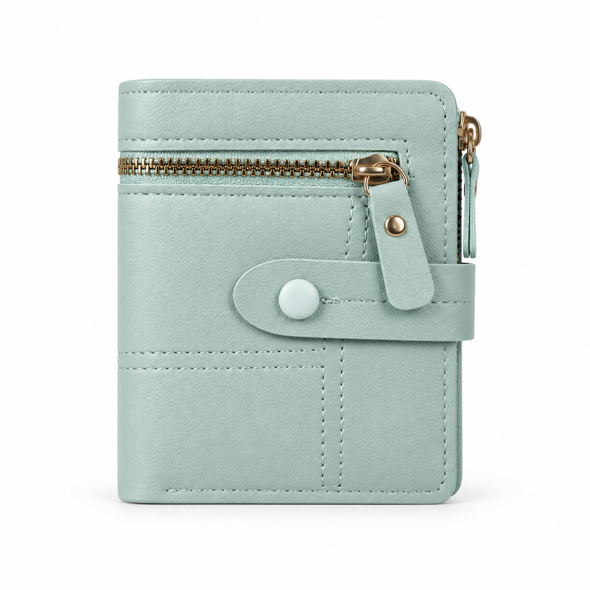 Mint Green Compact Bifold Zipper Wallet-4