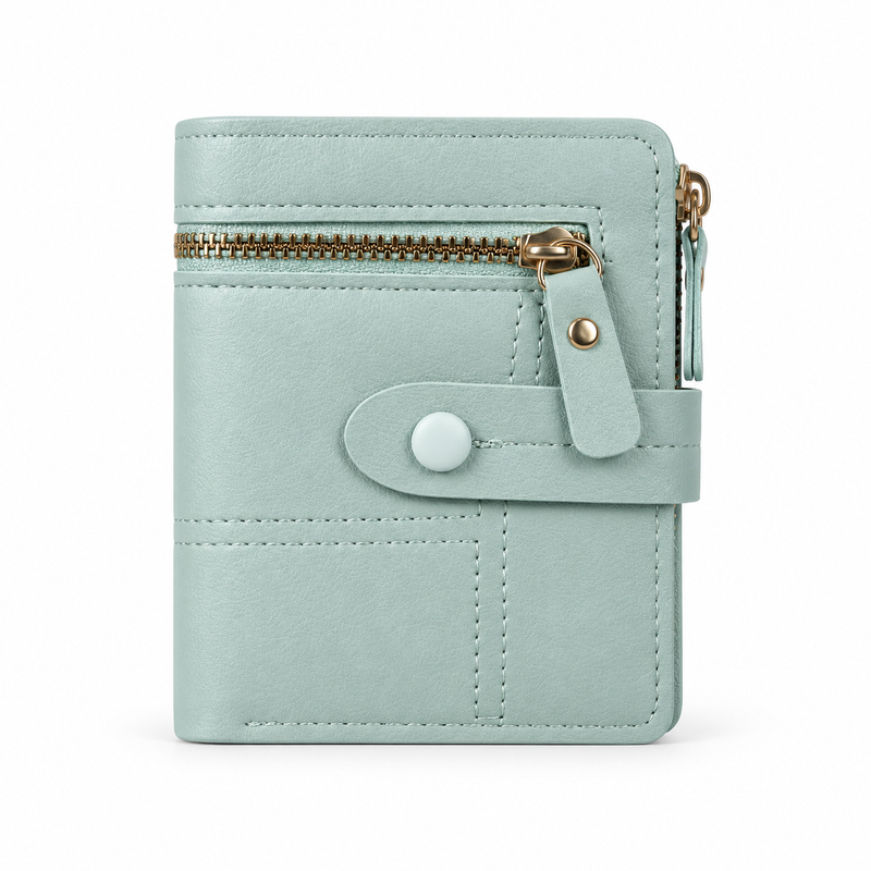 Mint Green Compact Bifold Zipper Wallet-4