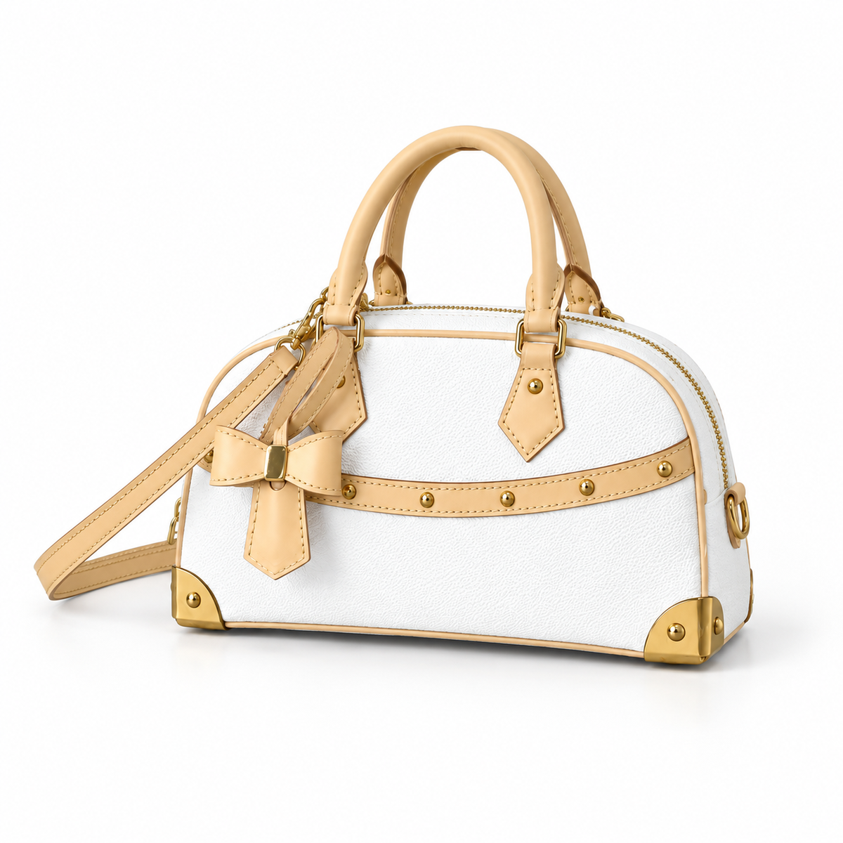 Elegant White Bow Trim Satchel Handbag-2