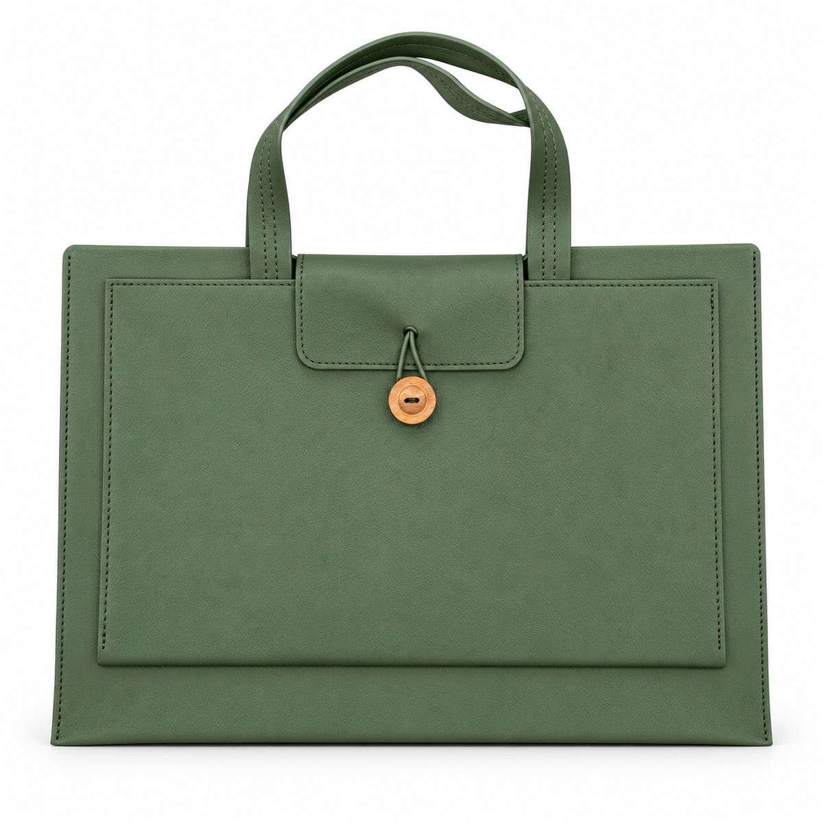 Olive Green Leather Laptop Tote Bag-4