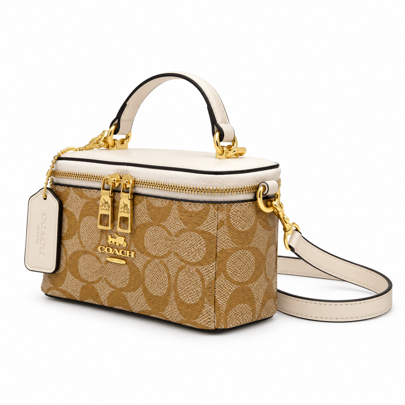 Elegant Tan Monogram Crossbody Vanity Bag-2