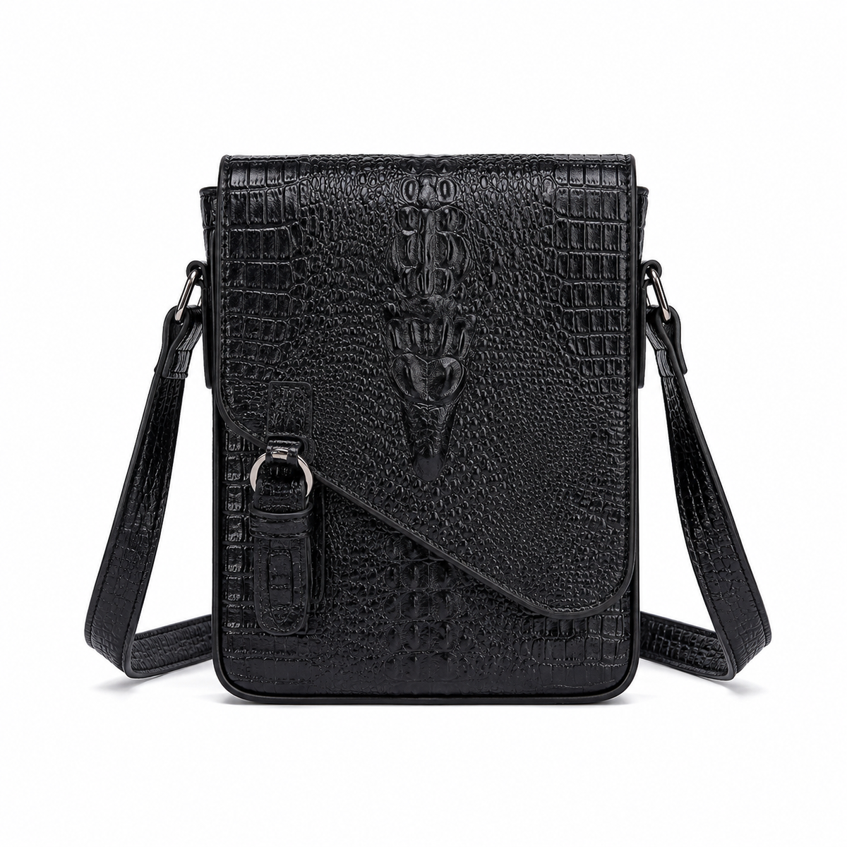 Luxury Black Crocodile Embossed Crossbody Bag-4