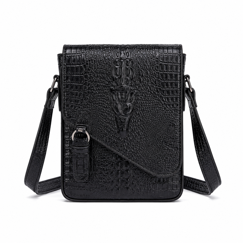 Luxury Black Crocodile Embossed Crossbody Bag-4