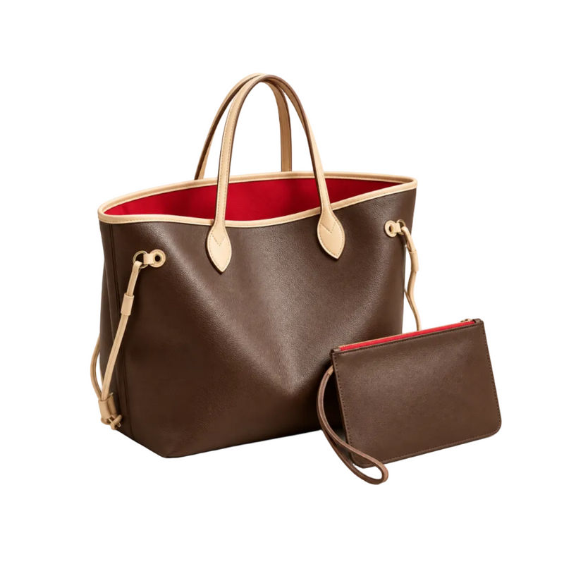 Chocolate Brown Leather Canvas Tote Bag-1