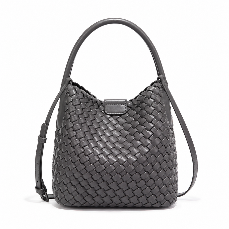 Elegant Grey Woven Hobo Shoulder Bag-2