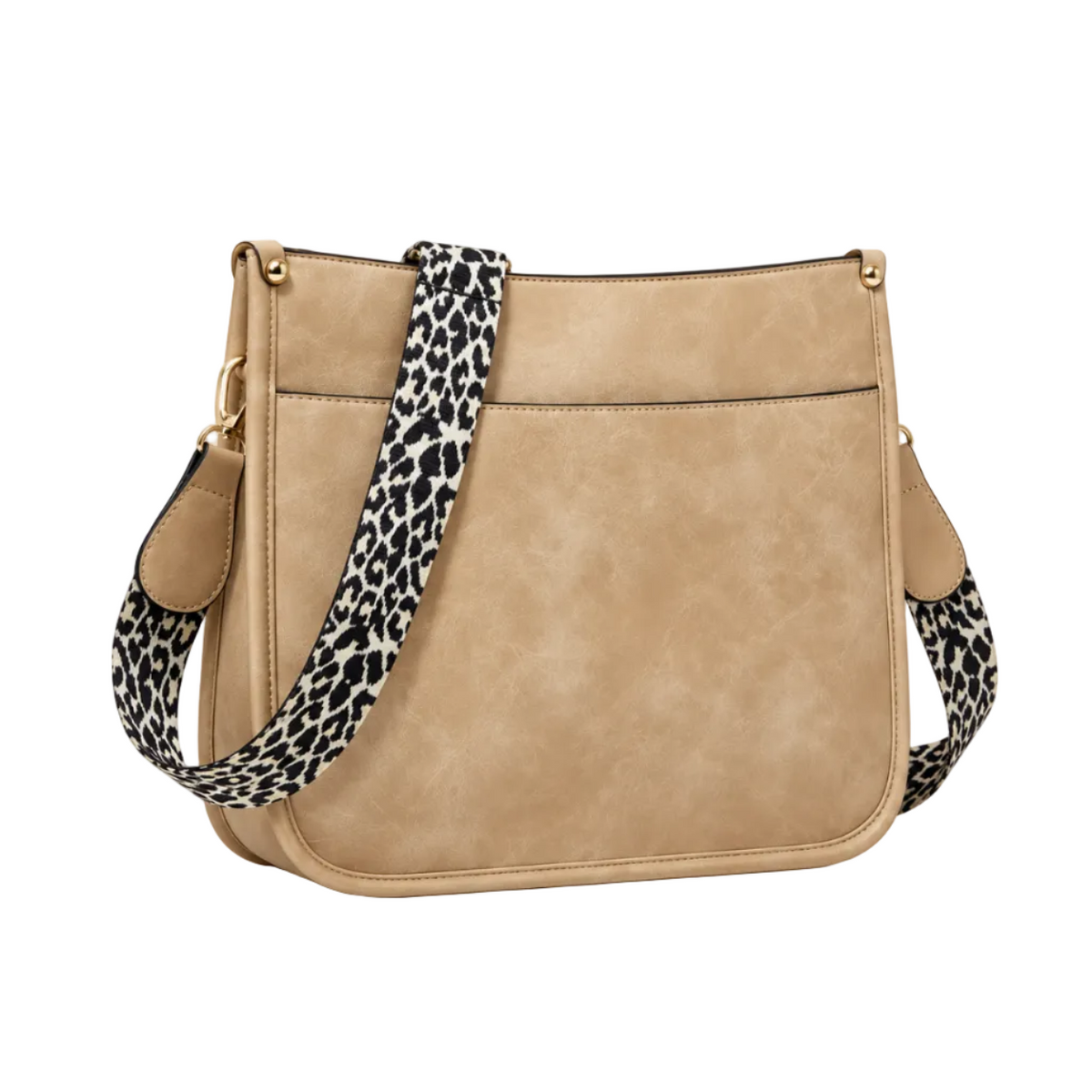 Tan Crossbody Bag With Leopard Strap-1