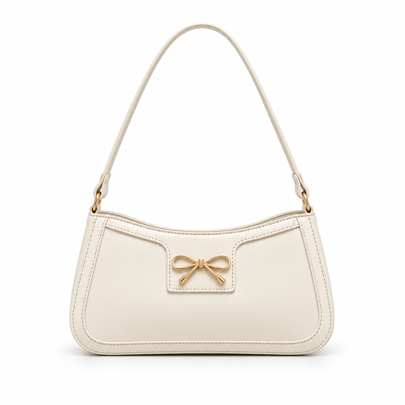 Elegant Ivory Bow Accent Shoulder Bag-3