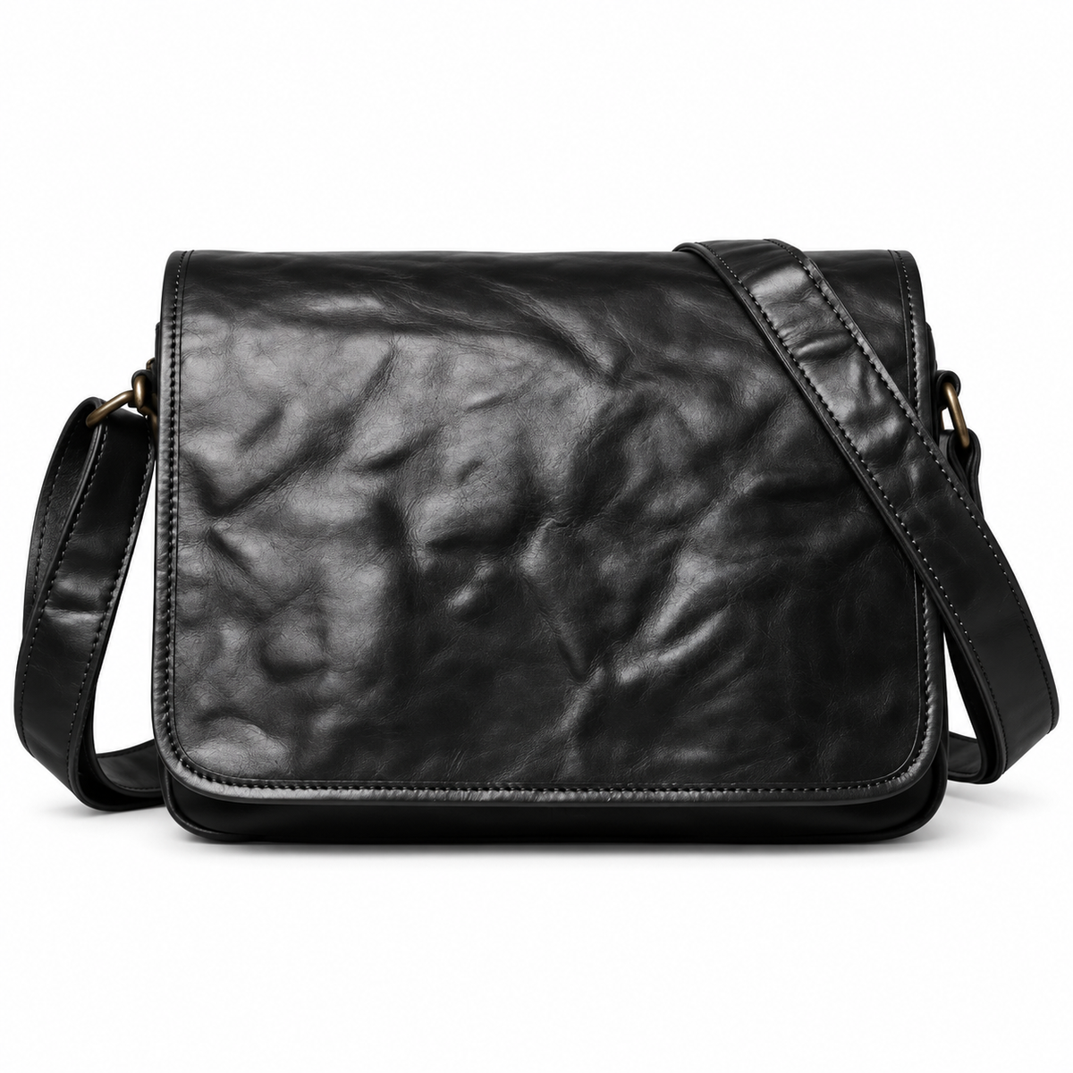 Classic Black Leather Flap Satchel Bag-4