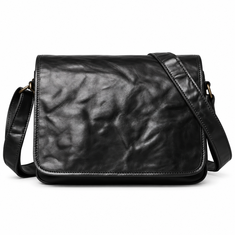 Classic Black Leather Flap Satchel Bag-4