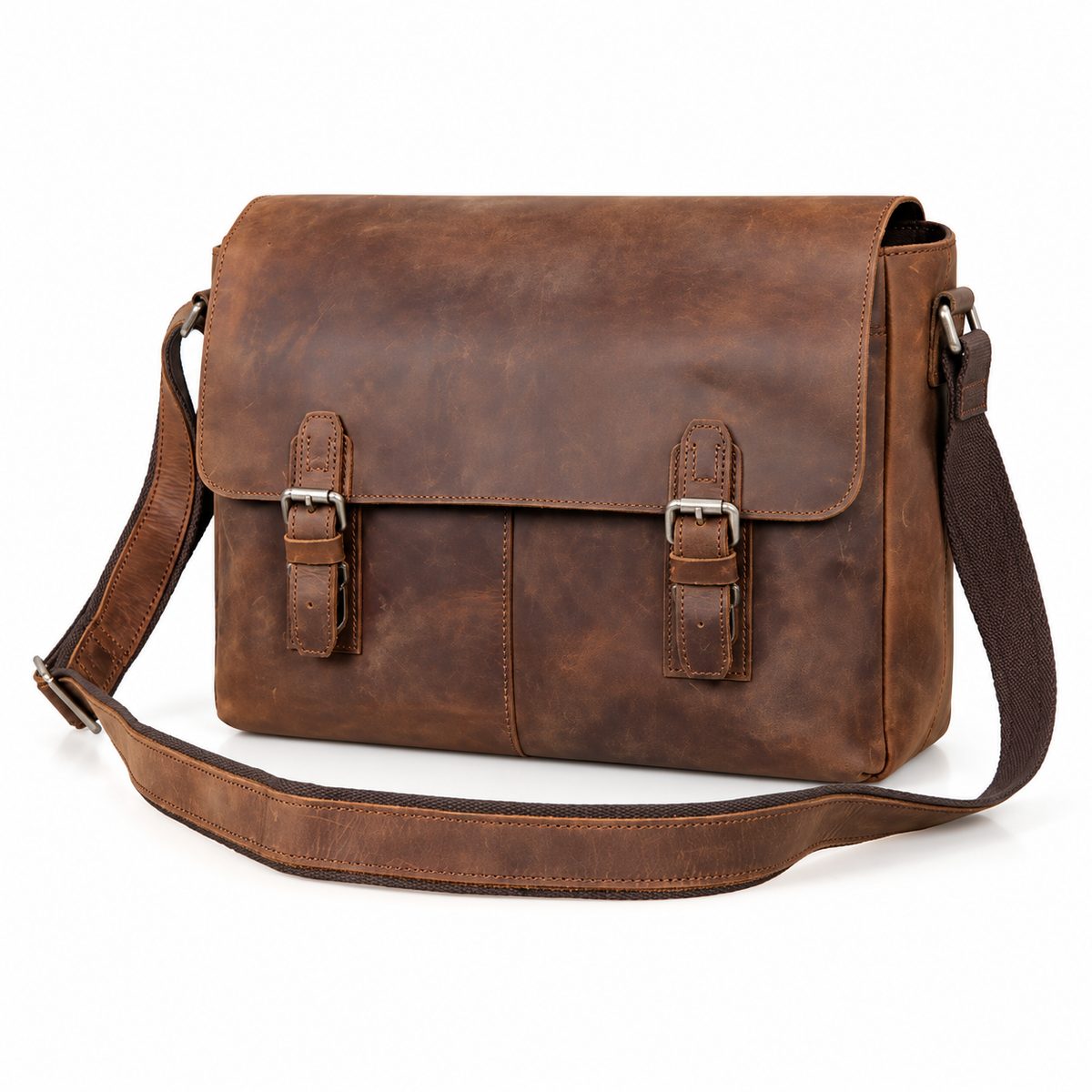 Vintage Brown Leather Shoulder Messenger Bag-2