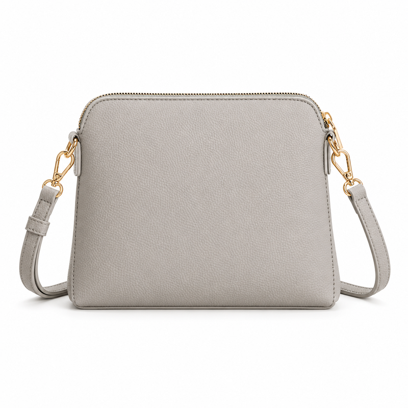 Elegant Grey Textured Crossbody Zipper Bag-2