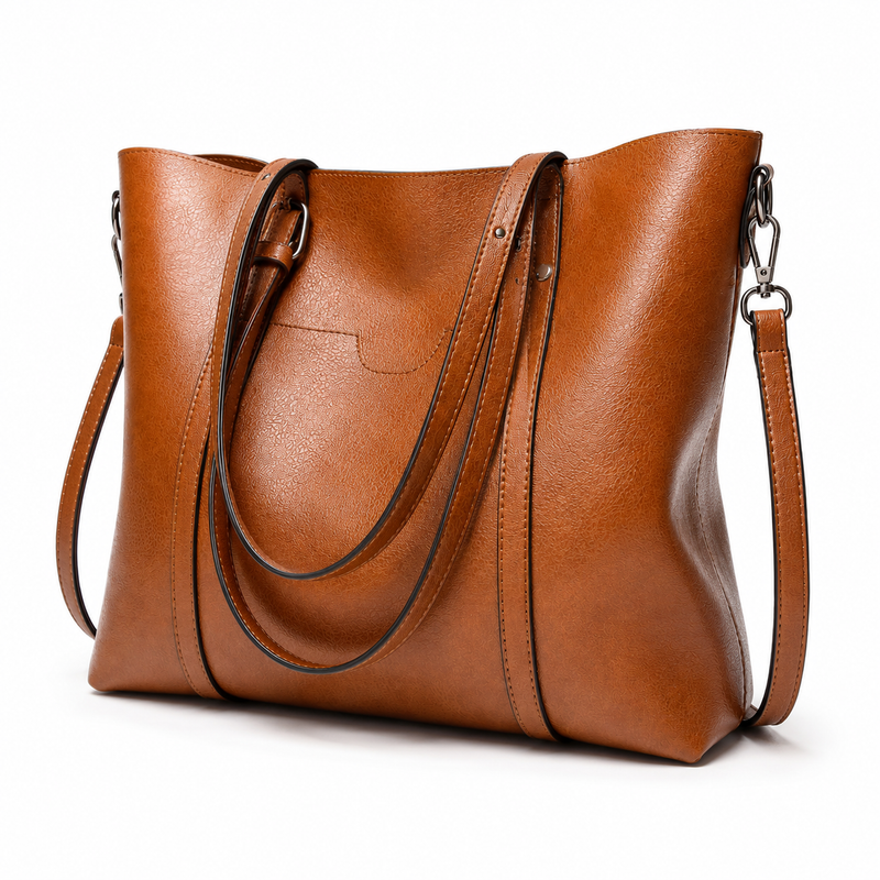 Vintage Brown Leather Tote Bag with Detachable Shoulder Strap-4