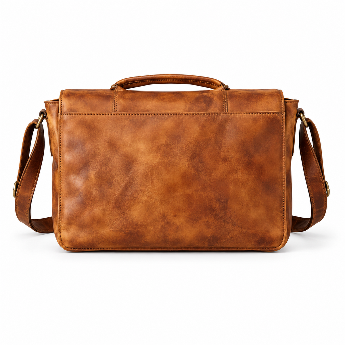 Vintage Cognac Brown Leather Satchel Bag-2