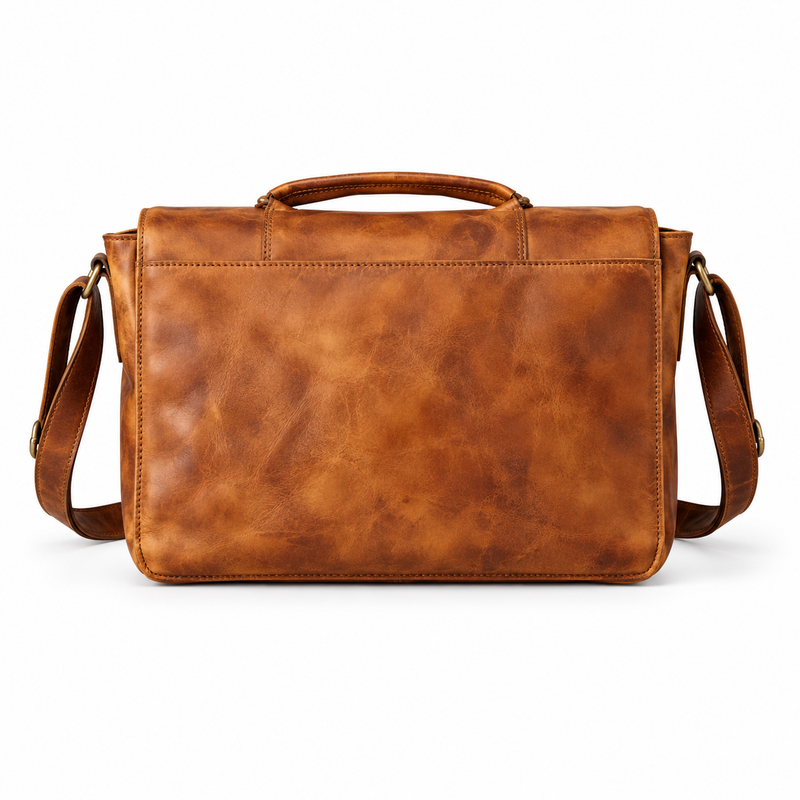 Vintage Cognac Brown Leather Satchel Bag-2