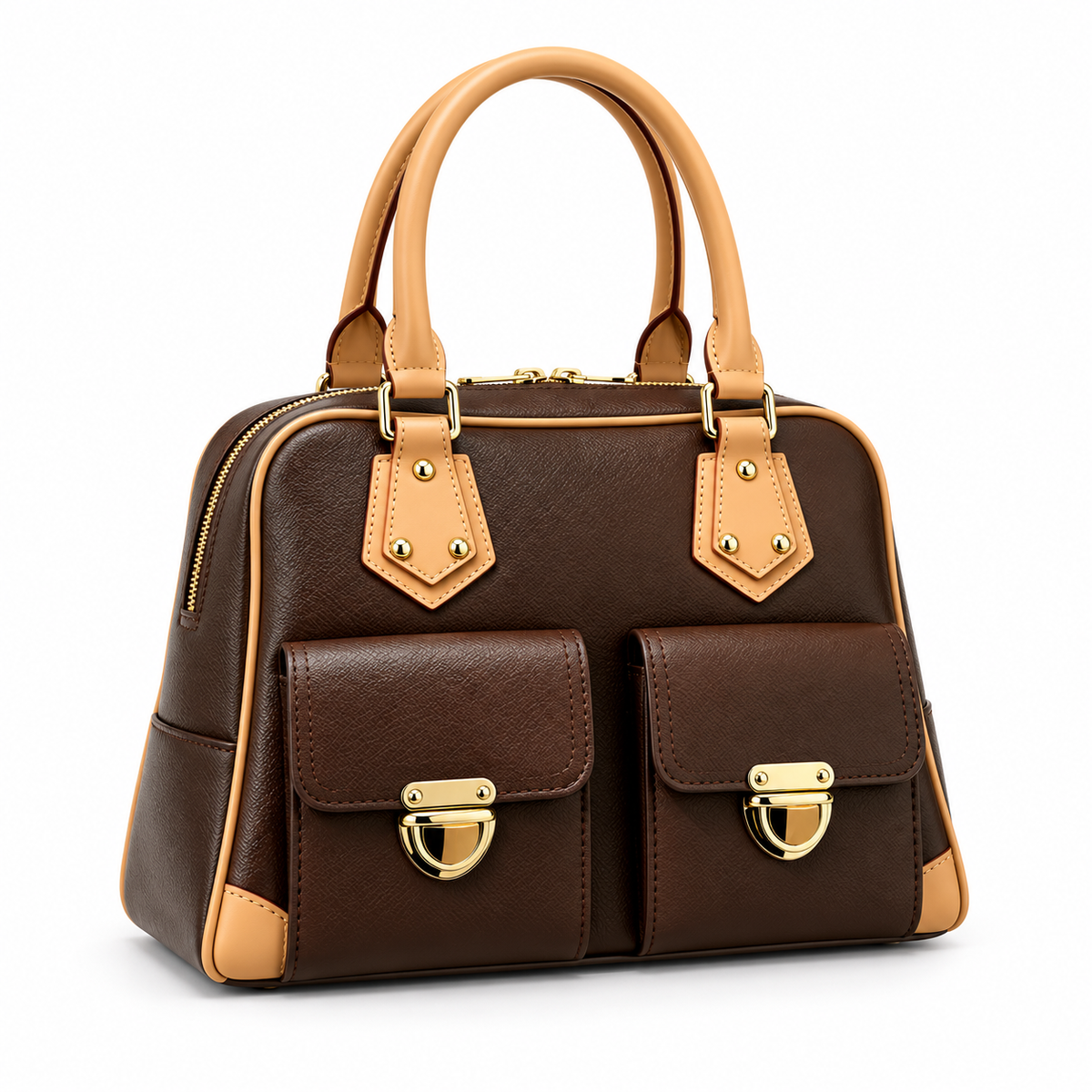 Chocolate Brown Vegan Leather Pocket Handbag