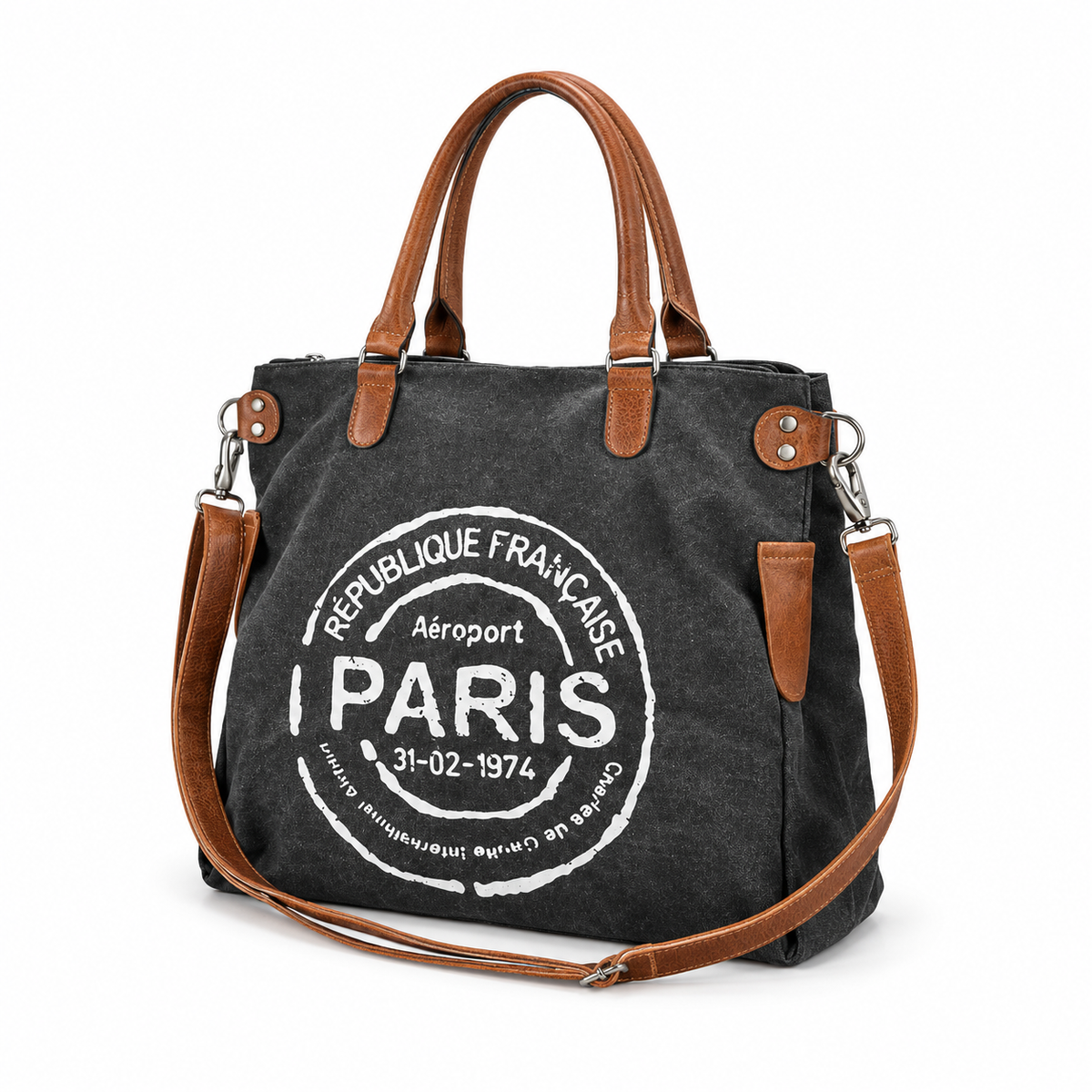 Vintage Paris Leather And Canvas Tote-2