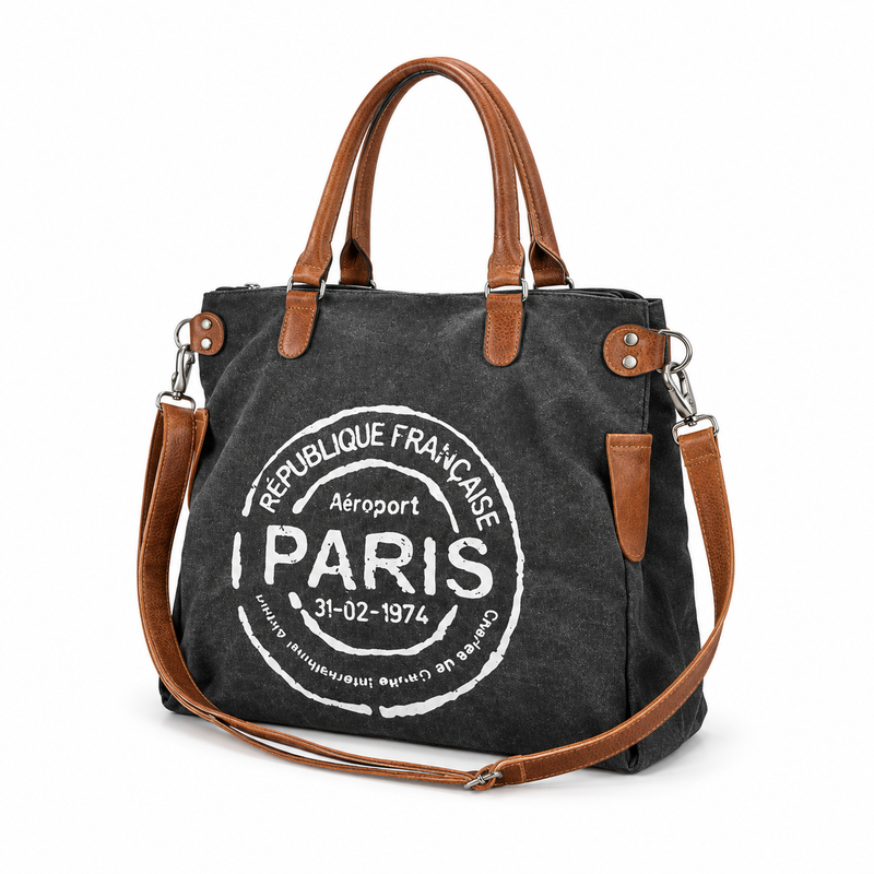 Vintage Paris Leather And Canvas Tote-2
