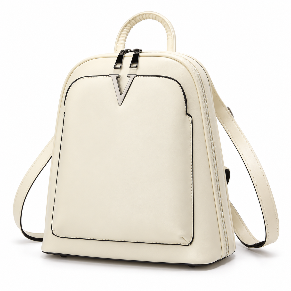 Ivory Structured Backpack With Silver Detail-3