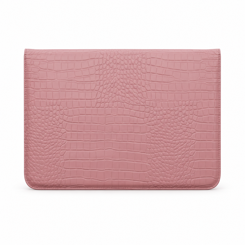 Pink Crocodile Embossed Leather Laptop Bag-2