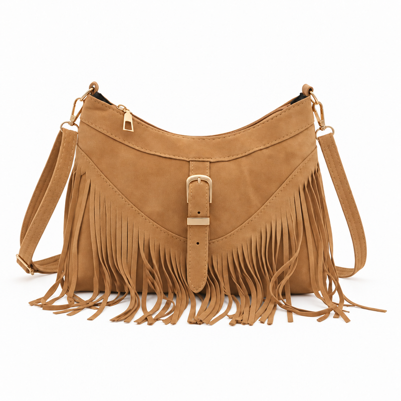 Vintage Light Brown Fringe Shoulder Bag-2