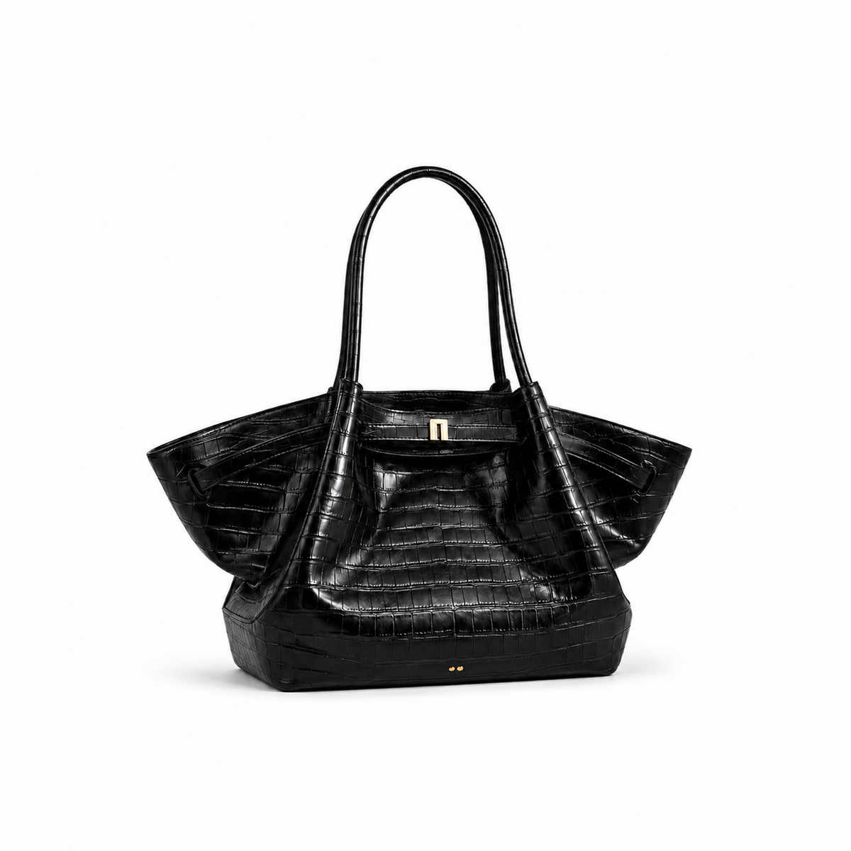 Luxury Black Crocodile-Embossed Winged Bag-4