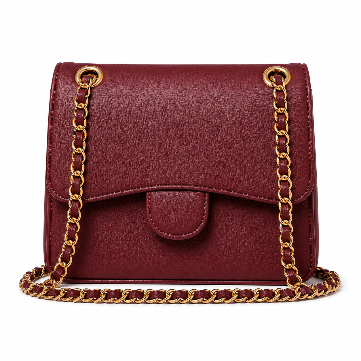 Burgundy Textured Chain Shoulder Bag-1