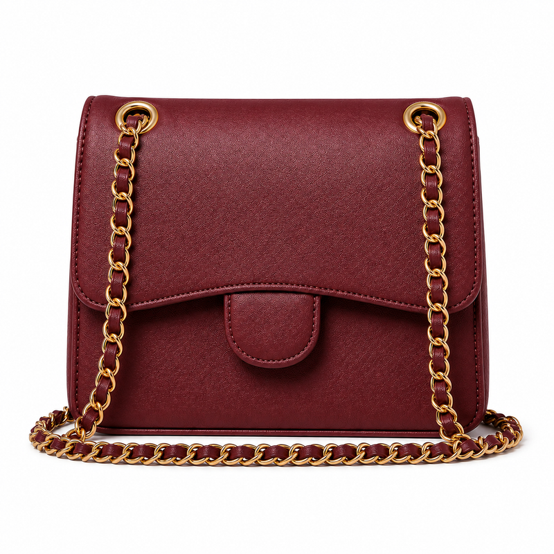 Burgundy Textured Chain Shoulder Bag-1