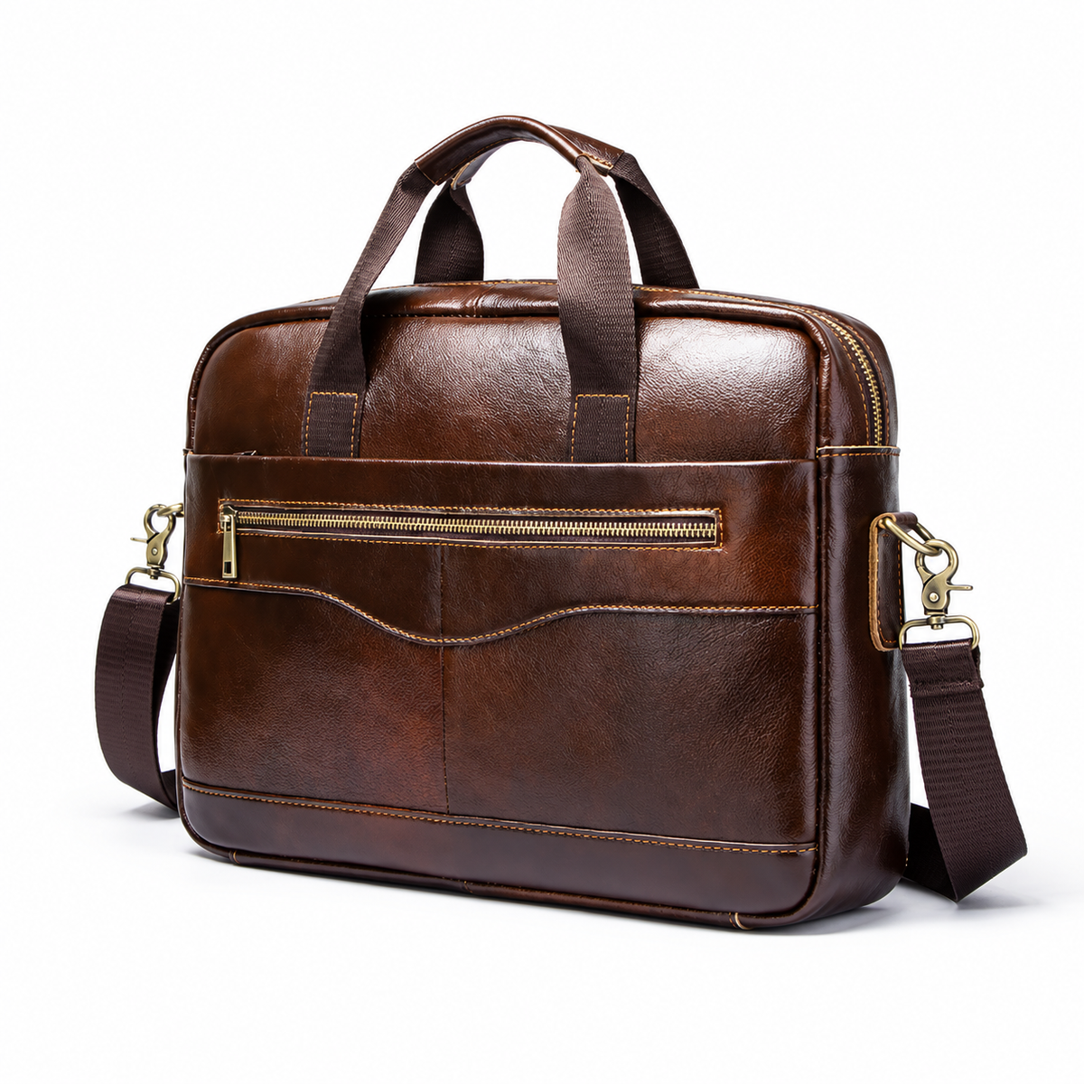Classic Coffee Brown Leather Office Briefcase-3