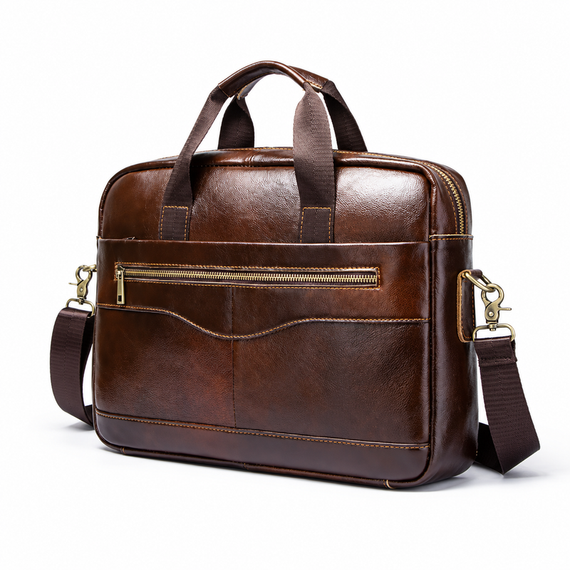 Classic Coffee Brown Leather Office Briefcase-3