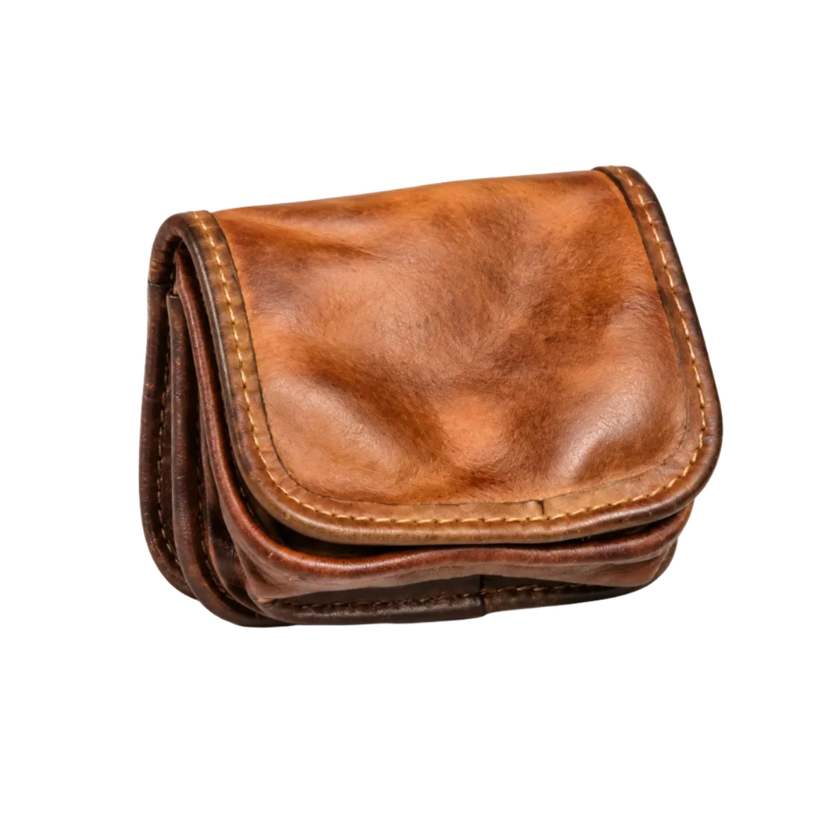Vintage Brown Compact Flap Coin Pouch