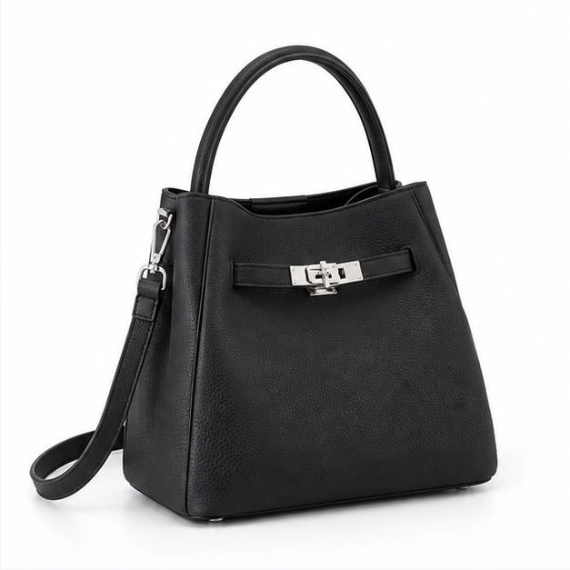 Elegant Black Structured Leather Handbag Purse-1