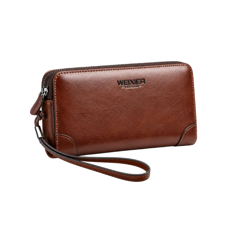 Classic Brown Textured Wallet With Wristlet-1