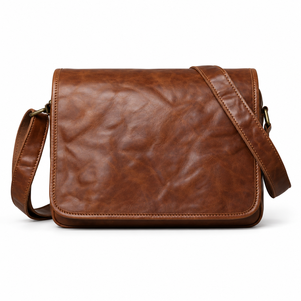 Vintage Brown Leather Flap Satchel Bag-3