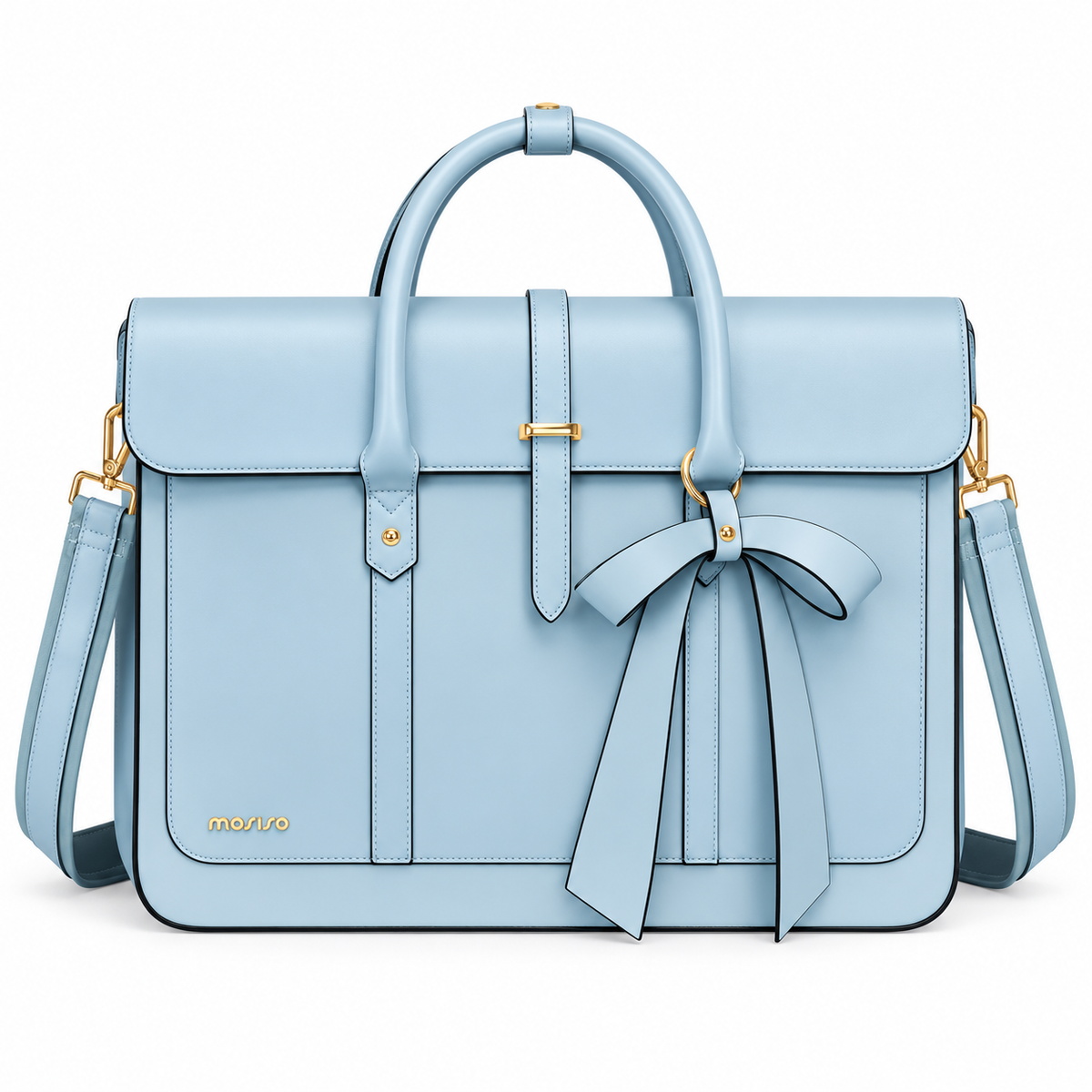 Powder Blue Bow Leather Laptop Bag-4