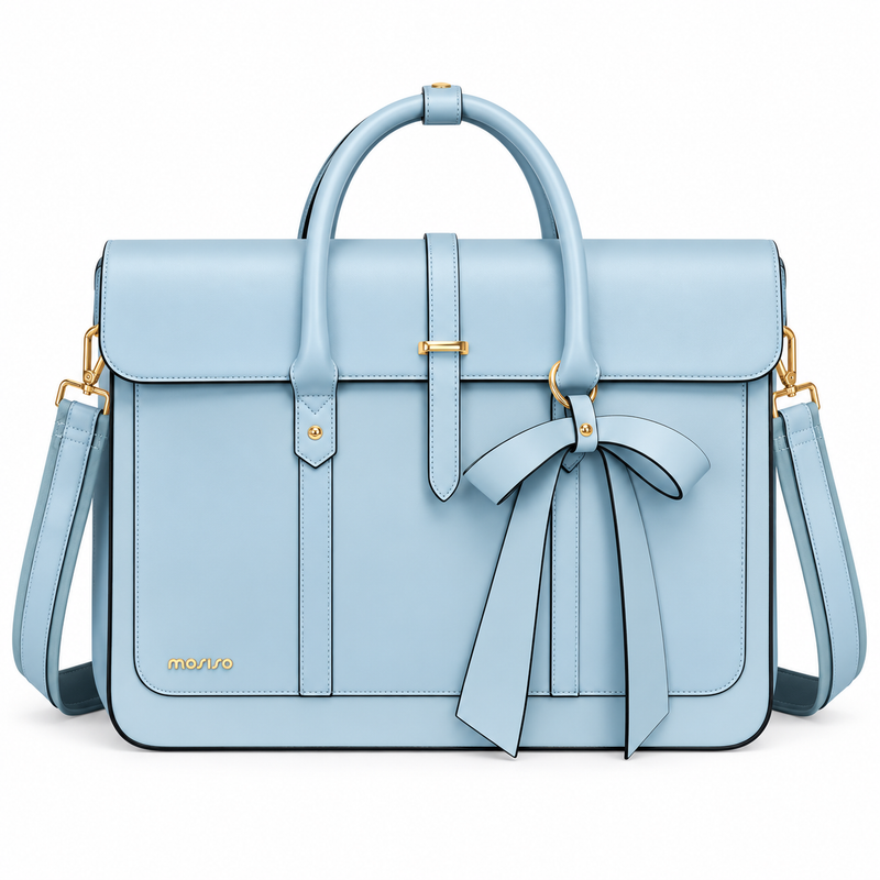 Powder Blue Bow Leather Laptop Bag-4