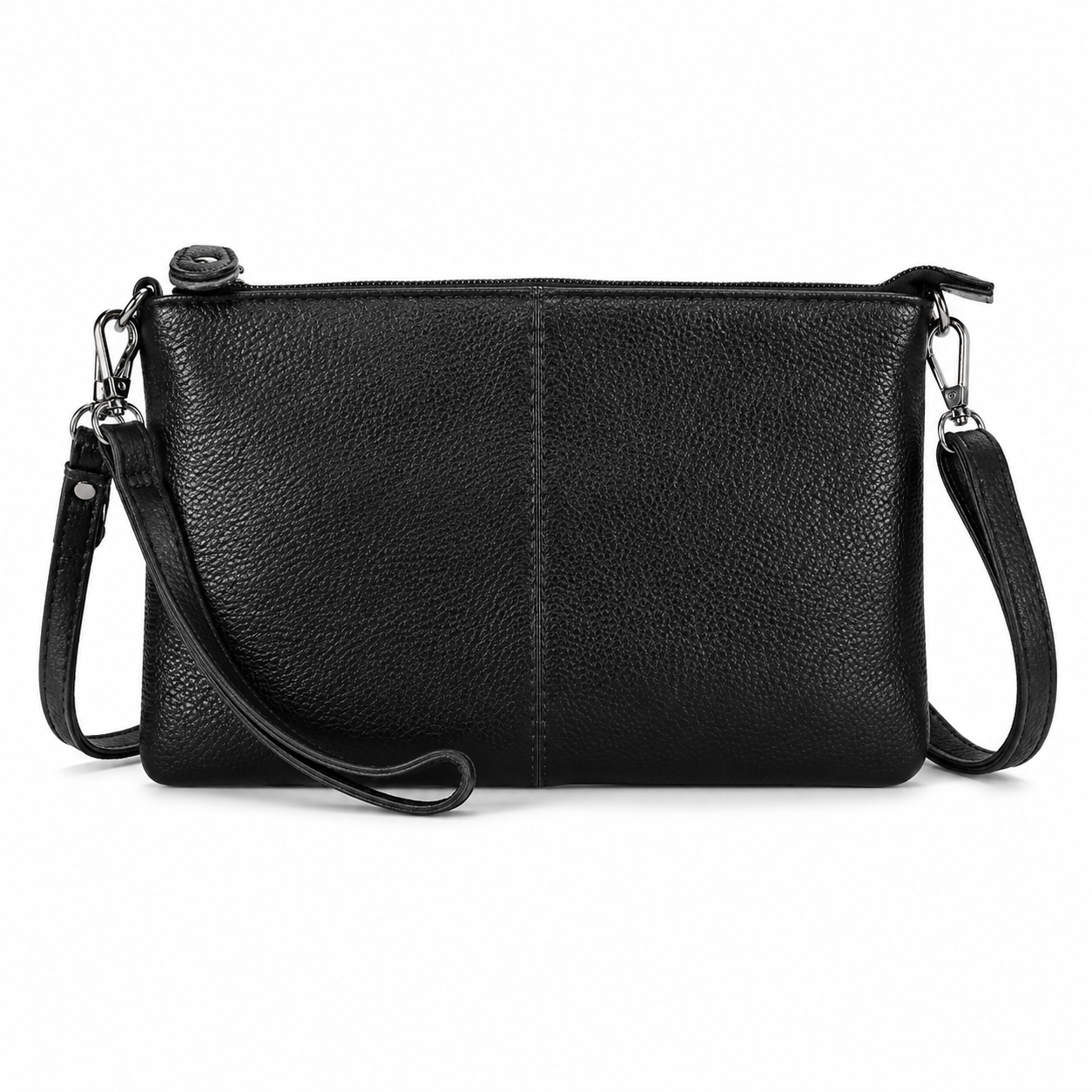 Premium Black Textured Leather Crossbody Clutch Bag-1