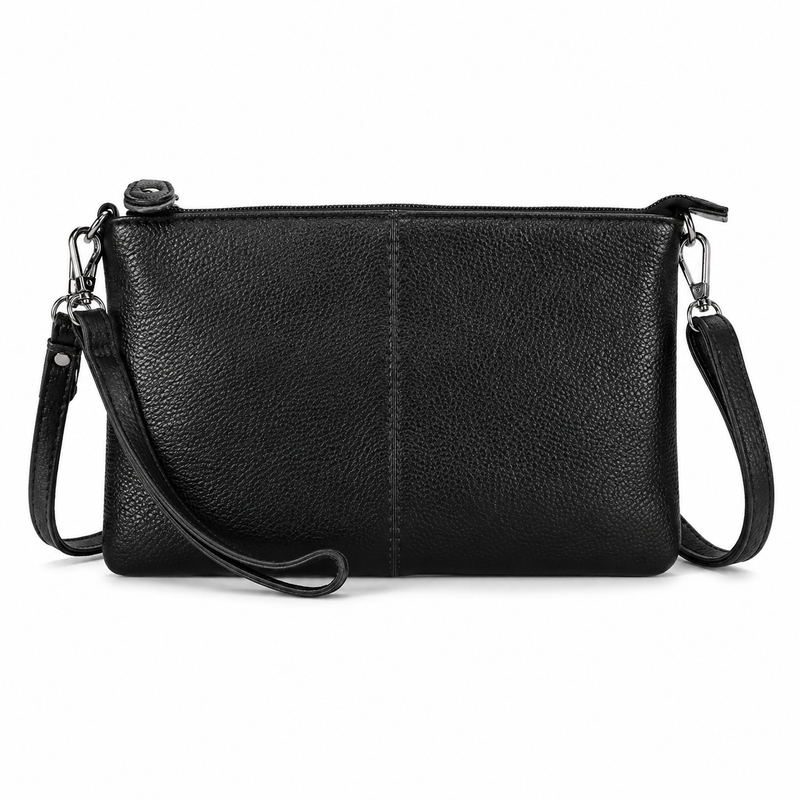 Premium Black Textured Leather Crossbody Clutch Bag-1