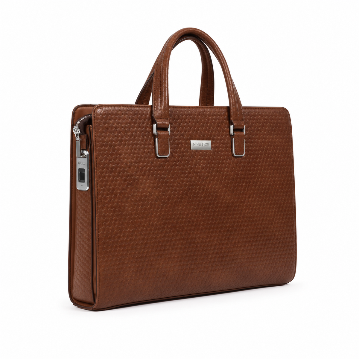 Brown Leather Laptop Bag With Fingerprint-4