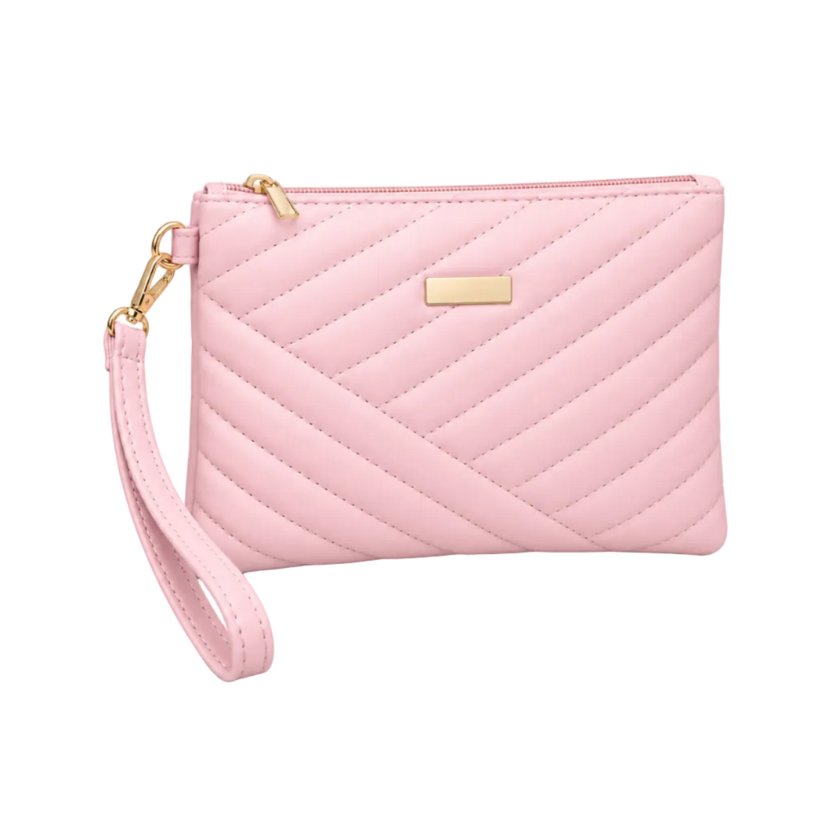 Light Pink Quilted Wristlet Clutch Bag-1