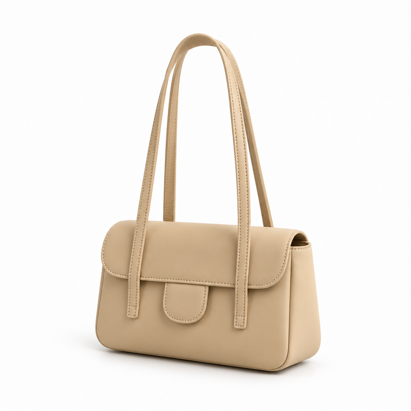 Elegant Beige Structured Shoulder Handbag Purse-3