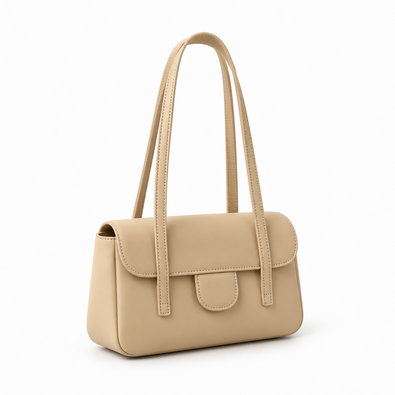 Elegant Beige Structured Shoulder Handbag Purse-1