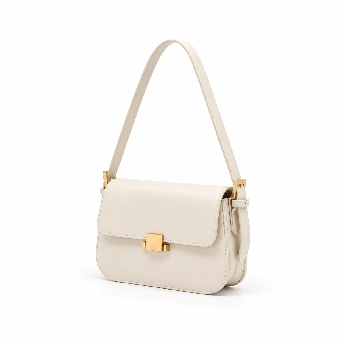 Elegant White Structured Leather Shoulder Bag