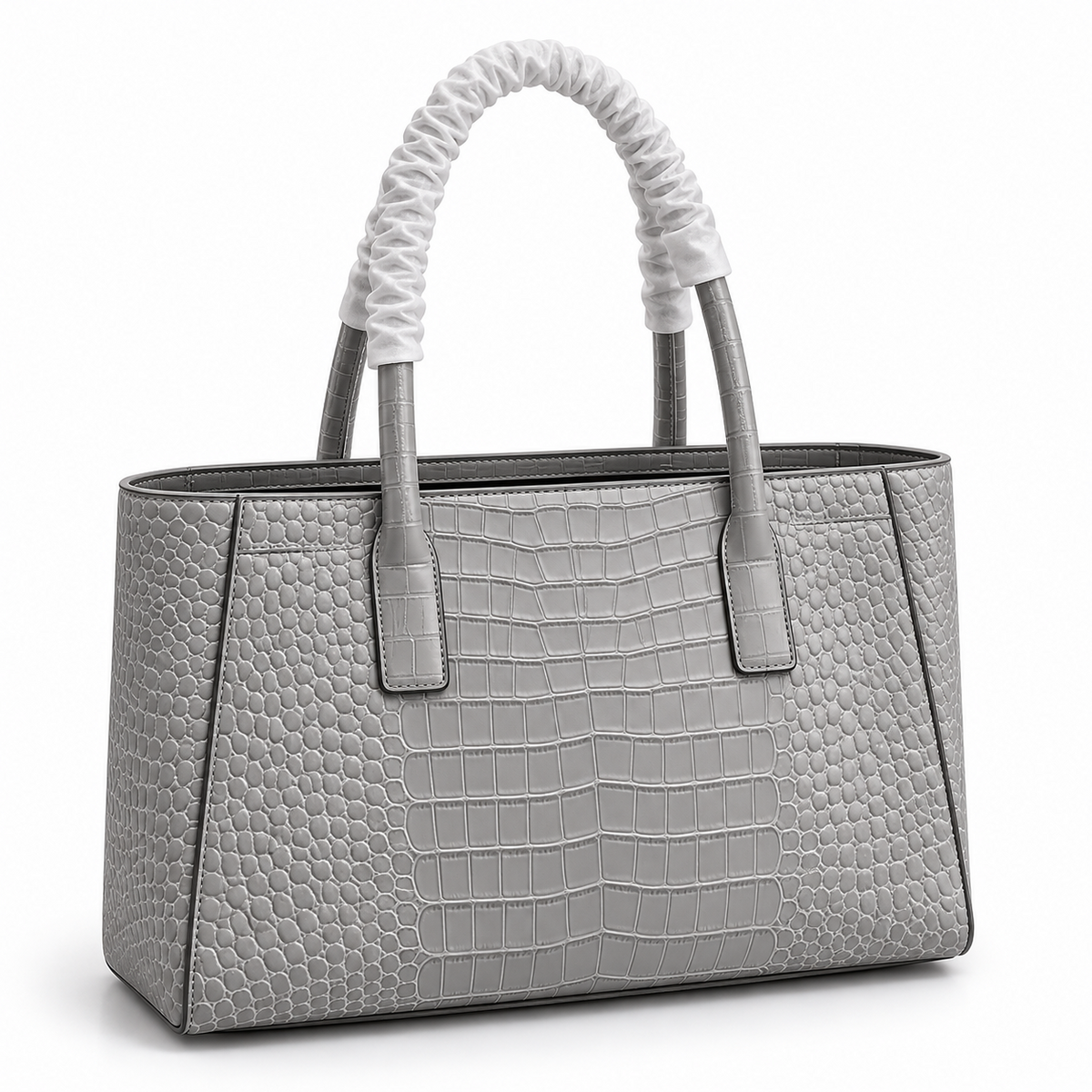Grey Crocodile Texture Structured Tote Handbag-1