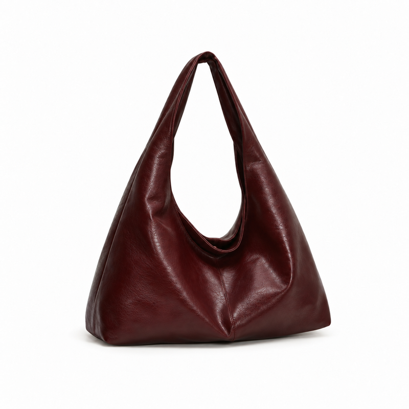 Burgundy Slouchy Leather Hobo Shoulder Bag-1