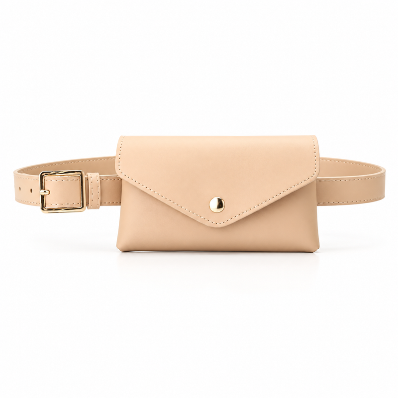 Beige Envelope Waist Bag With Belt-4